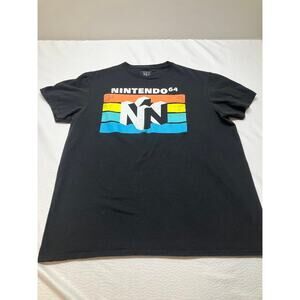Nintendo 64 Short Sleeve Logo Black Graphic T Shirt Men's Size L 100% Cotton